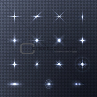 Collection of vector light effects on transparent background.