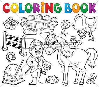 Coloring book jockey and horse thematics
