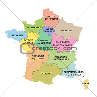 France metropolitan map with new regions