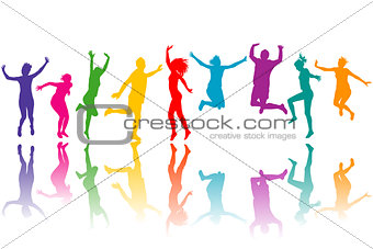 Colorful silhouettes jumping