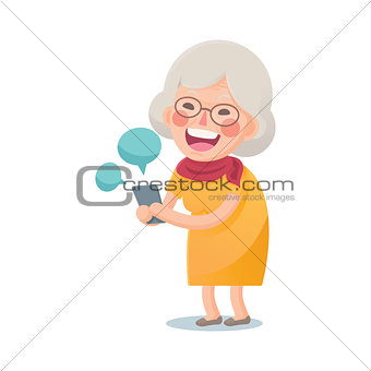 Happy Old Woman Using Smart Phone