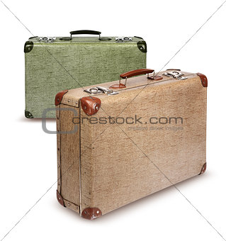 Two vintage suitcases isolated