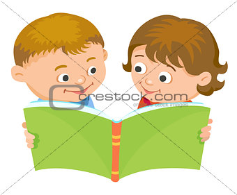 Cartoon kids reading book vector