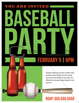 Baseball Party Flyer Template Illustration