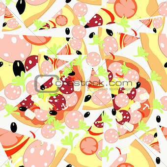 Pattern Seamless slices of different pizzas. vector illustration