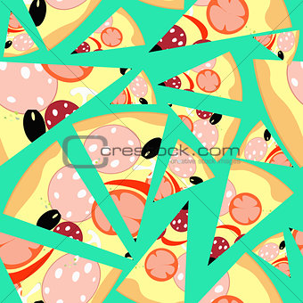 Pattern Seamless slices of pizza on a blue background. vector il