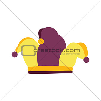 Jester joker colorfull hat with purple pom-poms