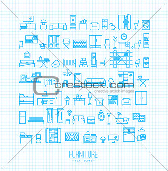 Furniture flat icons blue