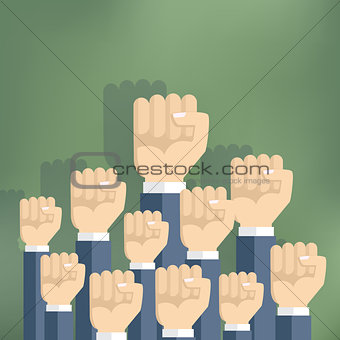 Group of fists raised in air.