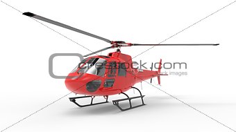 Red civilian helicopter on a white uniform background. 3d illustration.