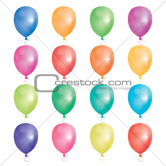 Set of 16 party balloons. Vector illustration.