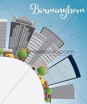 Birmingham (Alabama) Skyline with Grey Buildings and copy space