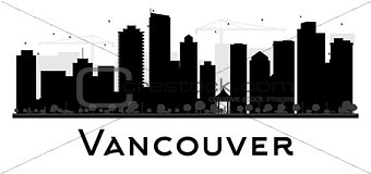 Vancouver City skyline black and white silhouette. 