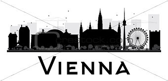 Vienna City skyline black and white silhouette.