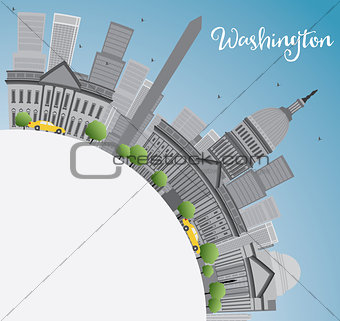 Washington DC city skyline with Gray Landmarks and Copy Space.