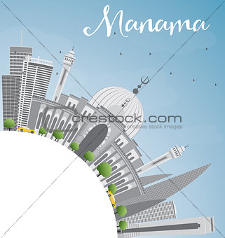 Manama Skyline with Gray Buildings and Copy Space.