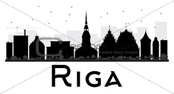 Riga City skyline black and white silhouette. 