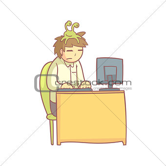 Office Worker With The Sloth Monster On The Head