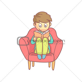 Boy Reading A Book In The Armchair