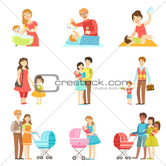 Happy Families With Kids And Babies