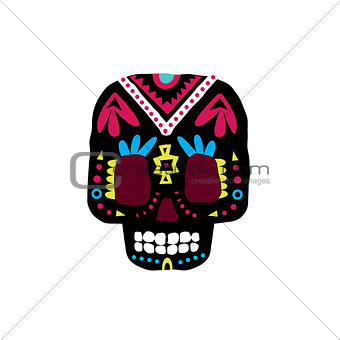 Black Traditional Mexican Painted Scull Icon