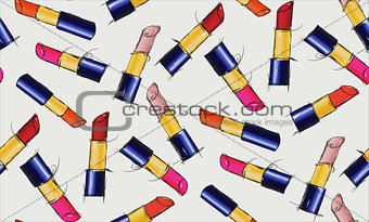 Beautiful seamless pattern of multi-colored lipsticks