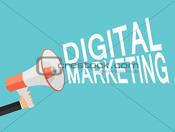 Digital Marketing Icon. Hand with Megaphone  Vector Illustration