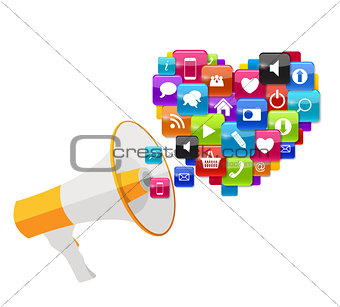 Social Media Marketing Icon. Hand with Megaphone  Vector Illustr