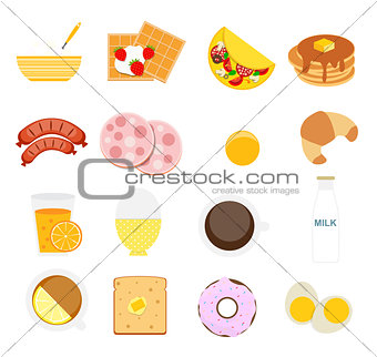Breakfast Icon Set in Modern Flat Style Vector Illustration