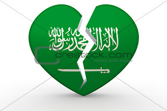Broken white heart shape with Saudi Arabia flag
