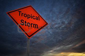 Tropical Storm warning road sign