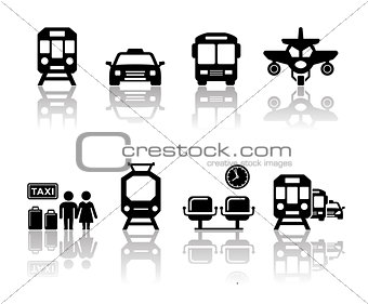 transport icons with reflection