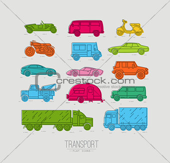 Flat transport icons color