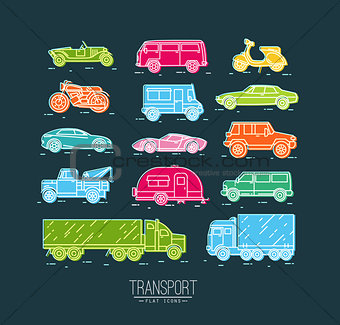 Flat transport icons blue