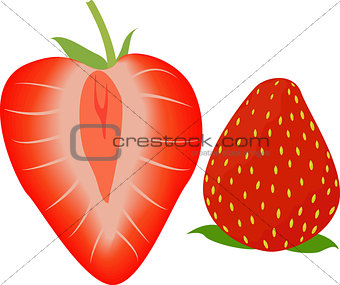 Strawberry whole and half. Vector illustration