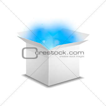 White box with blue magic light inside