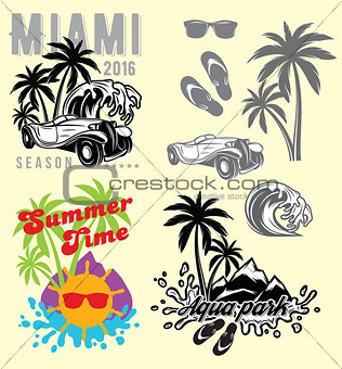 set of emblems and design elements for templates to summer holiday or tourism