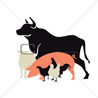Farm animals icon, Beef, pork, lamb, chicken