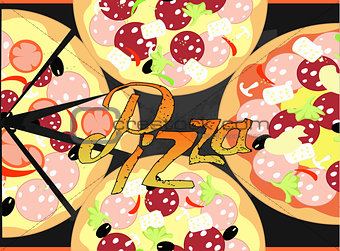 Pizza on a the chalk board background. vector illustration
