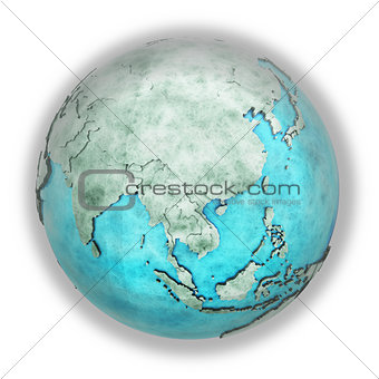 Southeast Asia on marble planet Earth