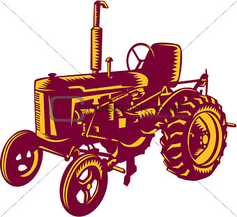 Vintage Farm Tractor Woodcut