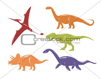 Set of colorful dinosaurs isolated on white background.