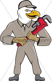 Bald Eagle Plumber Monkey Wrench Cartoon