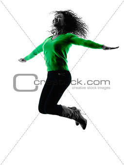 woman silhouette isolated jumping happy