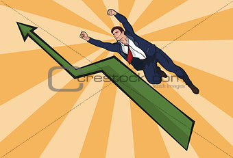 flying up businessman. The increase in business. Beautiful illustration in comic style