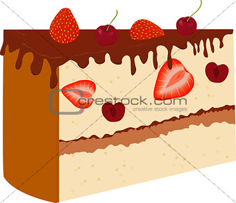 chocolate cake with cherry isolated on white background.