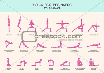 Yoga for beginners poses stick figure set