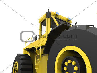 Excavator on a white uniform background. Backhoe loader. 3d illustration.
