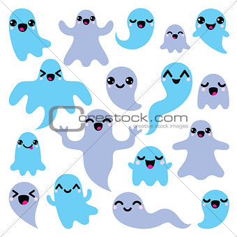 Kawaii cute ghost characters design - Halloween concept