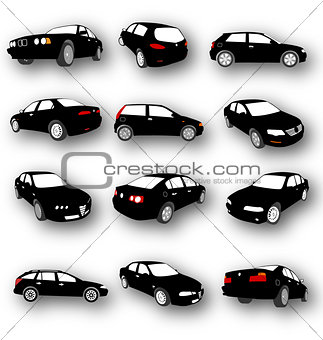 Set of Car Silhouettes Vector